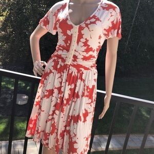Maeve cute stretch orange/off white floral fitted dress